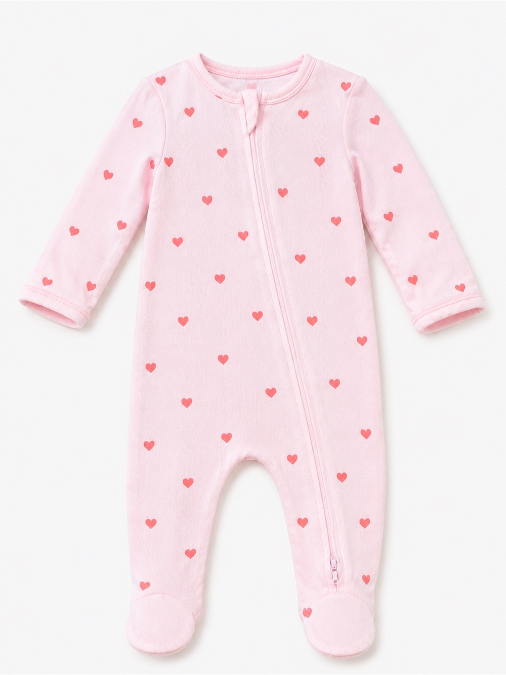 Wonder Nation - Double Zipper Sleeper W/ Pink Heart Print (Modal) - NB